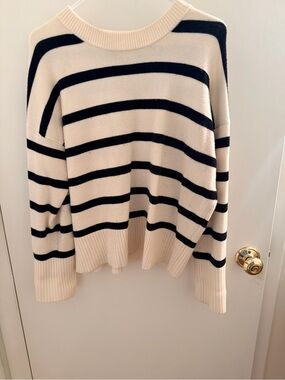 a new day Cream and Black Striped Crewneck Sweater